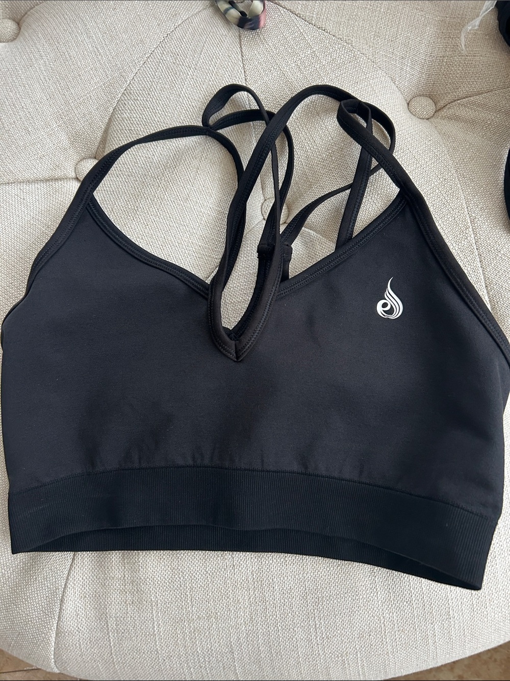 Ryderwear Black Strappy V-Neck Sports Bra with Logo